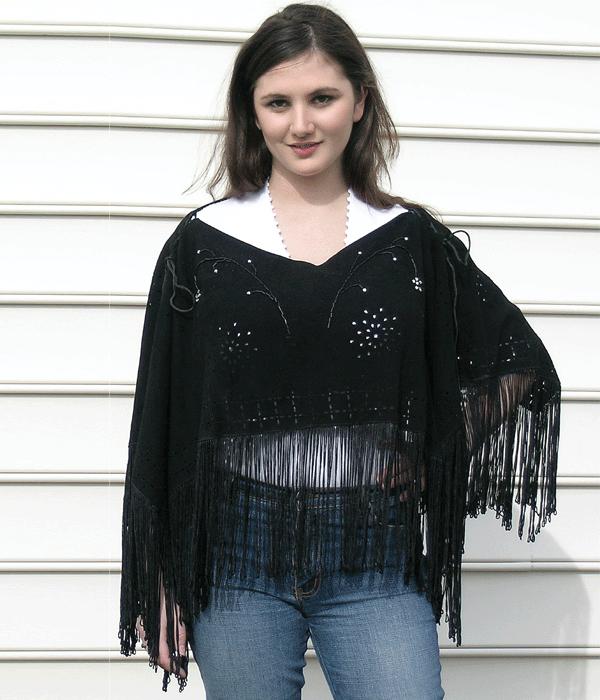 (image for) Soft Deer Suede Shoulder Wrap with Long Fringe